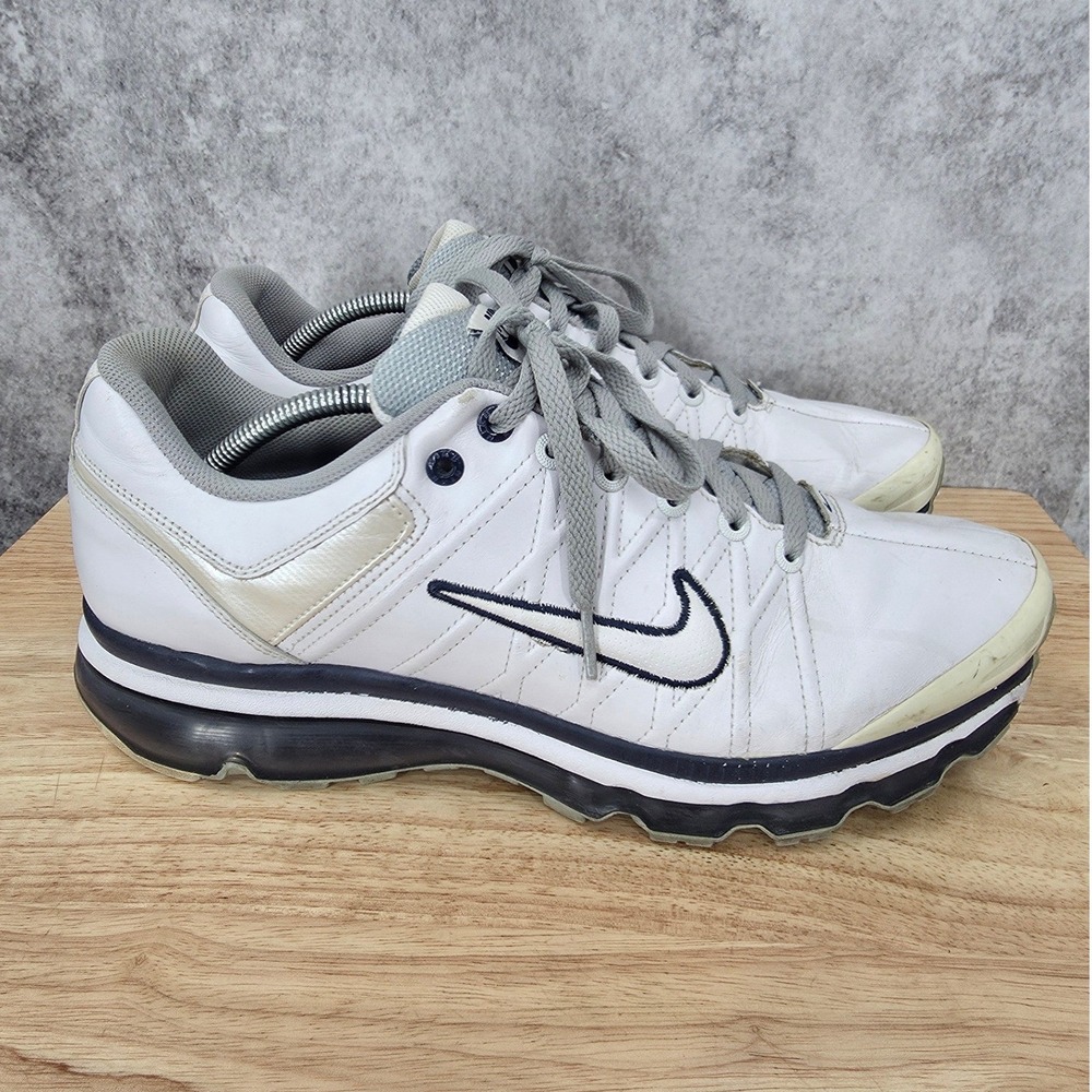 Nike Air Max 2009 Running Shoes Mens 12 White Navy Leather Sneakers Trainers